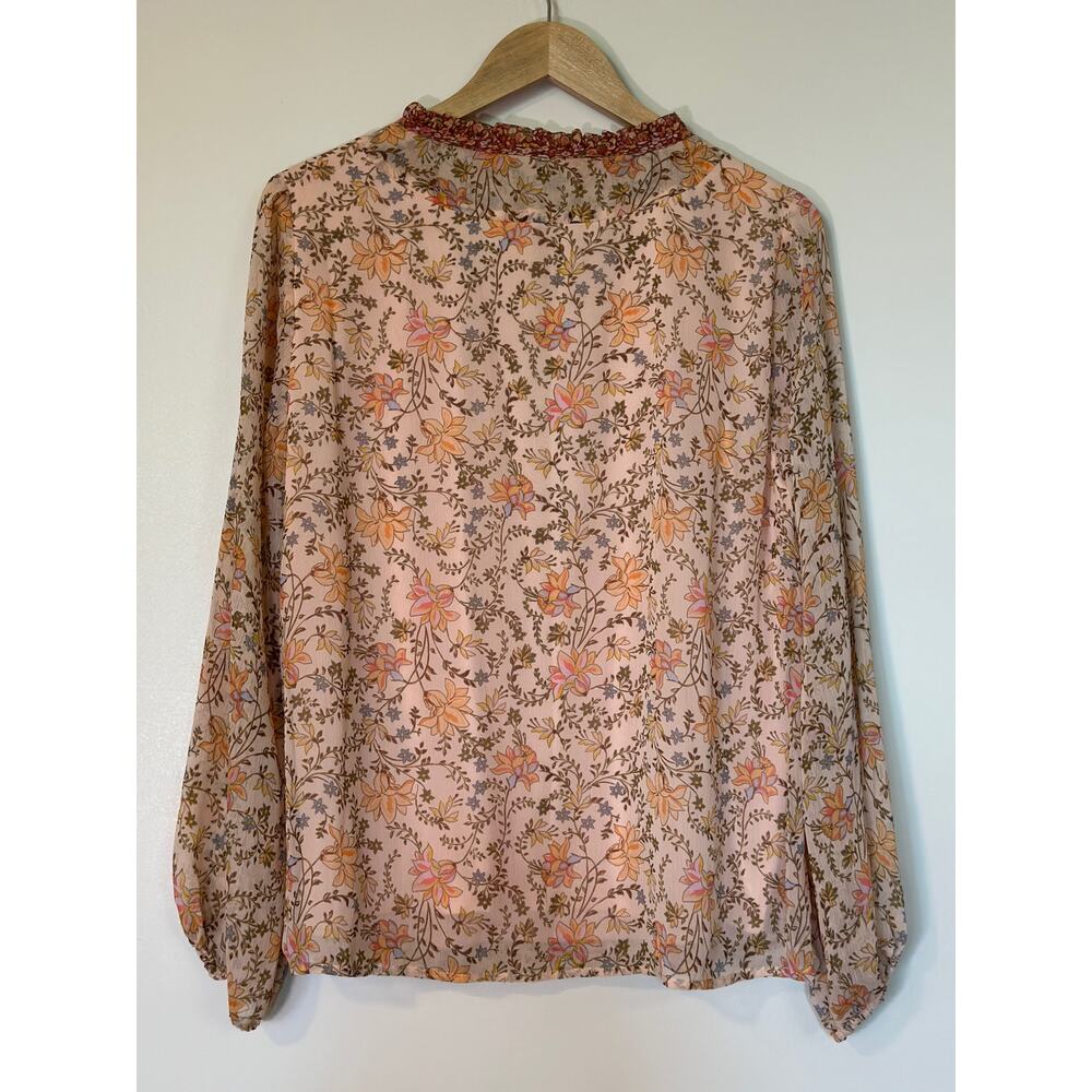 Lauren Conrad Size Large Pink Orange Floral Boho Blouse Long Sleeve Lagenlook - Picture 4 of 4